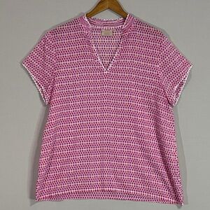 Rungolee Pink Dot Print Cotton Boho Blouse V-Neck Size XL